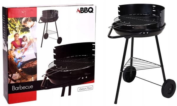 Halvåben havegrill, sort, 37 cm rist, mobil stålkulgrill