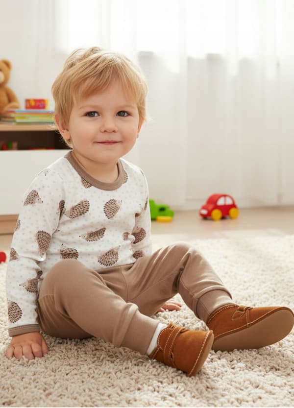 Body barn 98 långärmad 100% bomull beige igelkottar