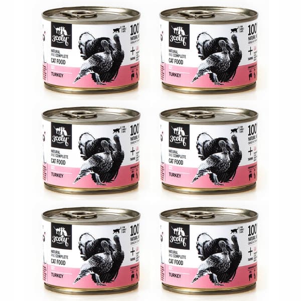 Vådfoder til katte 3Coty Kalkun Adult 6 x 180 g