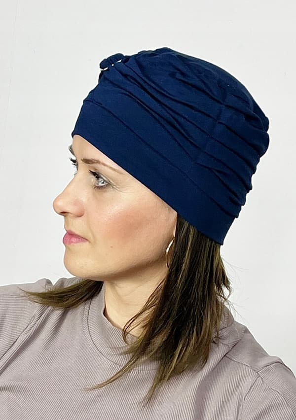 Rosalia marineblå bambus turban dobbelthat også efter kemoterapi