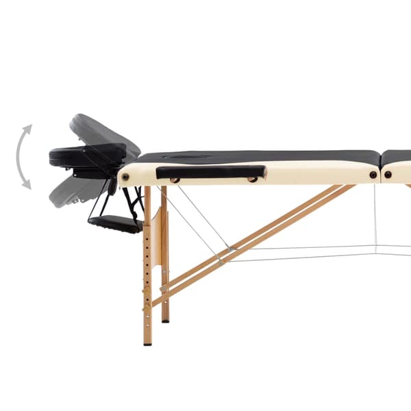 vidaXL foldbart massagebord, 3-zoner, træ, sort og beige
