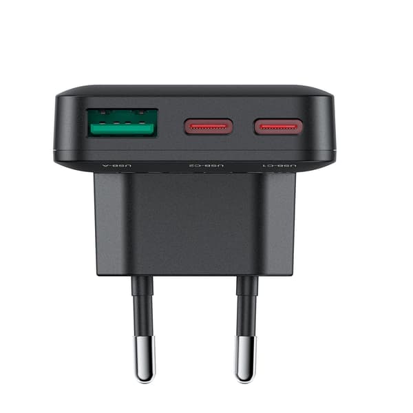 Acefast A100 65W GaN 2 USB-C+ USB-A Ultra Slim Oplader - Sort