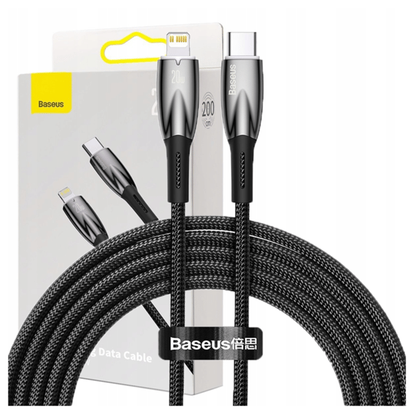 Baseus Glimmer USB-C - Lightning-kaapeli, 20W, 2m (musta)