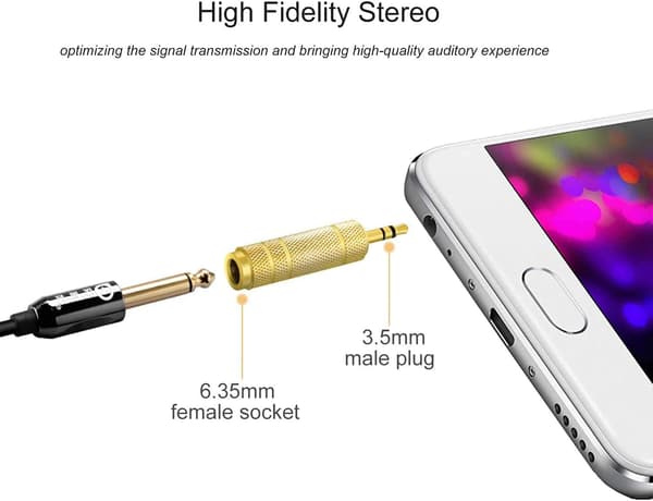 JACK-ADAPTER 3,5 mm TIL 6,35 mm STEREO AUX-ADAPTER GULD