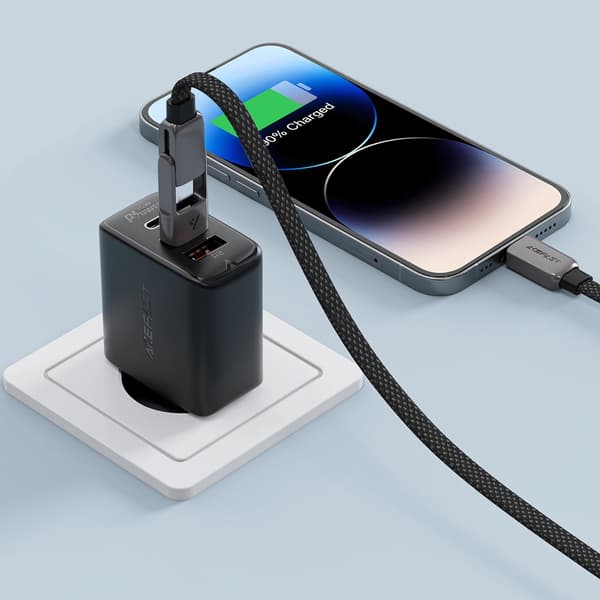 Acefast C13-04 USB-C - USB-A / USB-C -kaapeli 480Mb/s 3A 1.2m - Musta