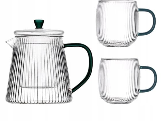 GLASKANDE 1L TEINKANDE med filter + 2 glas, grønt håndtag