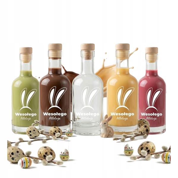 SET MED 5 TADEK-FLASKOR 250 ml MED TRYCK FÖR PÅSKLIKÖR PRESENTVIN