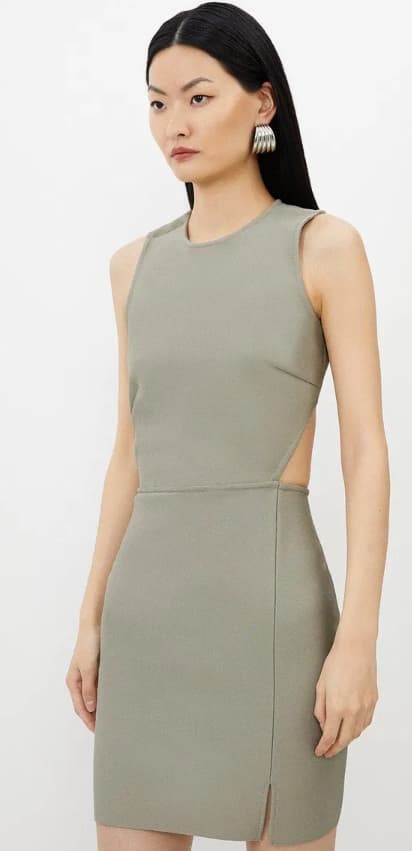 KAREN MILLEN PETITE RAK KLÄNNING KHAKI MINI M B1C