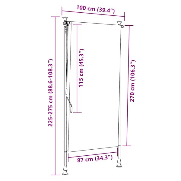 vidaXL Rullgardin, 100x270 cm, Creme