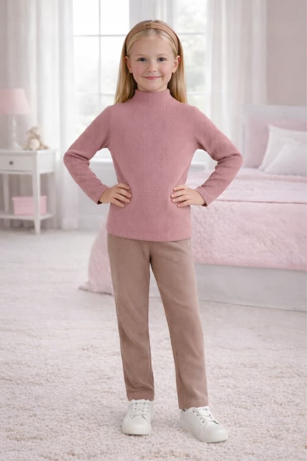 Piger HALV TURTLENECK 146 BOMULD RIBBET ELASTIK DARTOMIK PULVERROSA