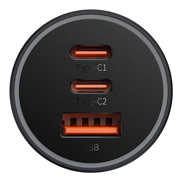 Baseus Golden Contactor Pro biloplader, 2x USB-C, 1x USB, 65W (grå)