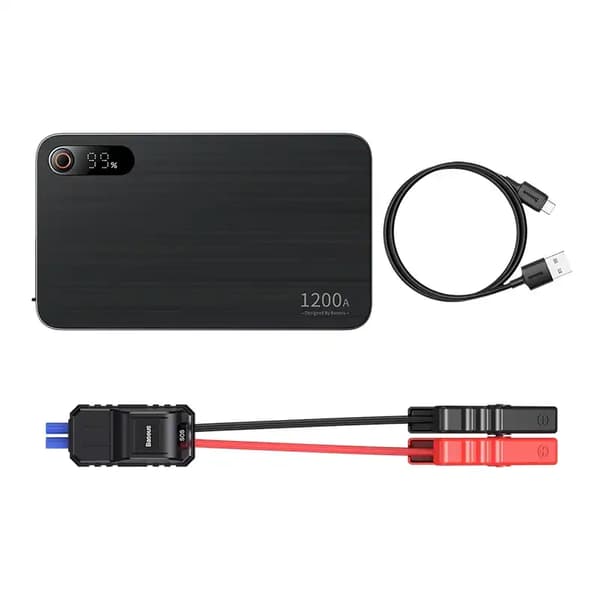 Baseus Pro+ Bilstarter, 12000mAh, 1200A, USB Powerbank (Sort)