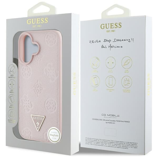 Guess Grained Hot Stamp Peony Triangle Logo MagSafe - iPhone 16 cover (lyserød)