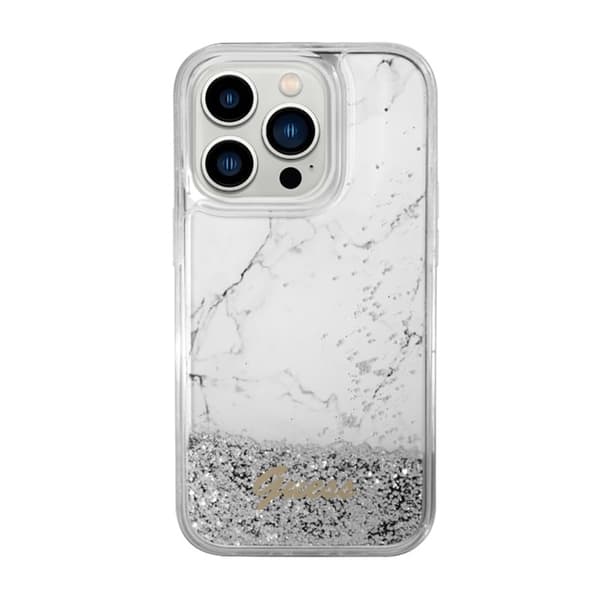 Guess Liquid Glitter Marble - iPhone 14 Pro cover (hvid)