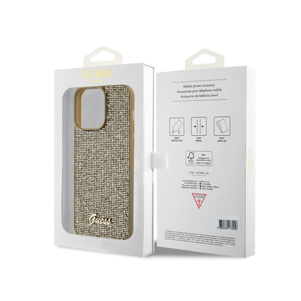 Guess Disco Metal Script - iPhone 15 Pro Max -suojakuori (kulta)