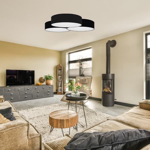 Plafond sort 50cm TONDO lampeskærm stof plexiglas E27