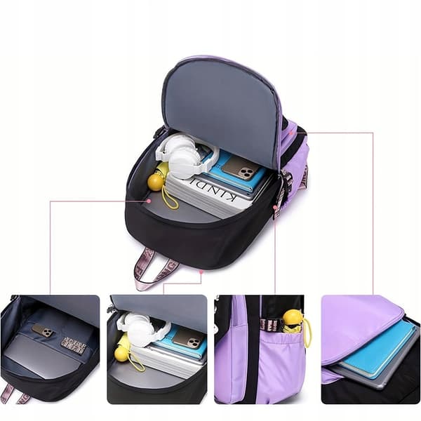 Skolerygsæk Ungdoms Satchel Multi-rums penalhus USB mavetaske