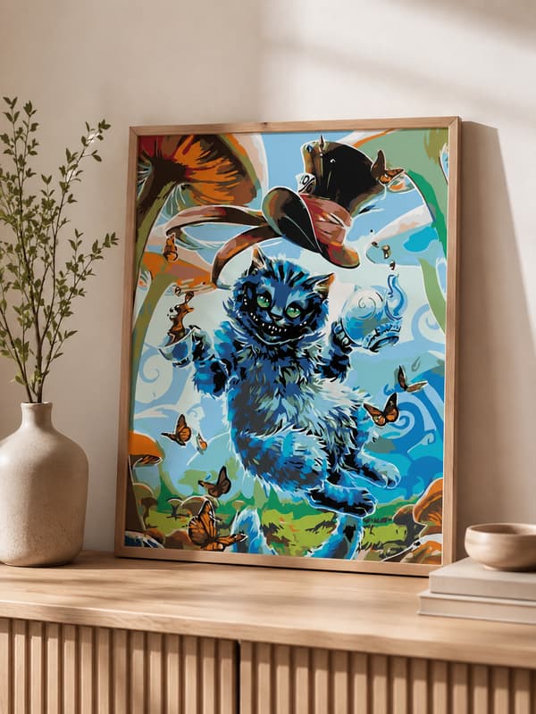 Målning med siffror med ram Cheshirekatt 40x50 cm