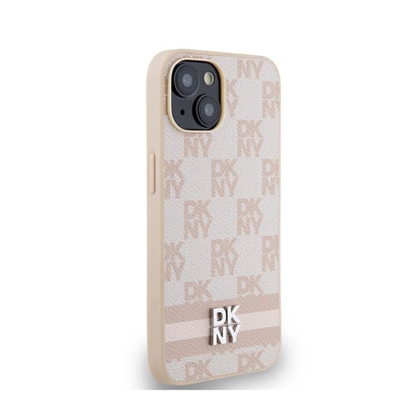 DKNY Læder Ternet Mono Mønster & Trykte Striber - iPhone 15 Plus / 14 Plus Etui (Pink)