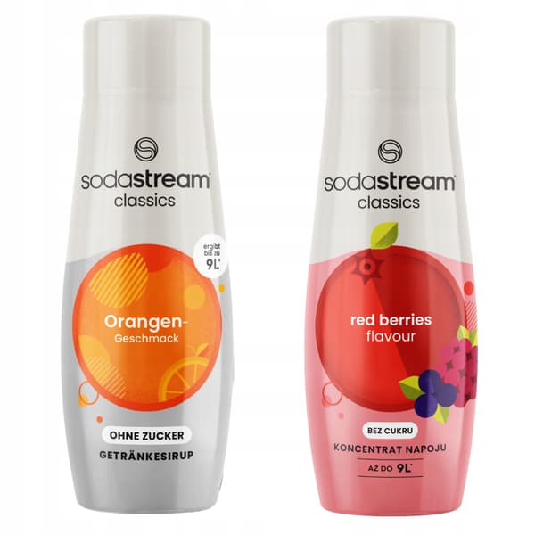 Set med 2 Sodastream Orange Zero + Röda Bär-koncentrat