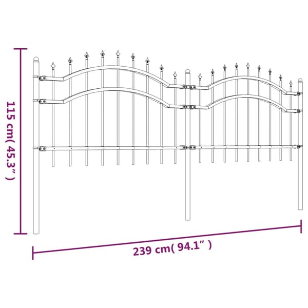 vidaXL spidshegn, sort, 115 cm, pulverlakeret stål