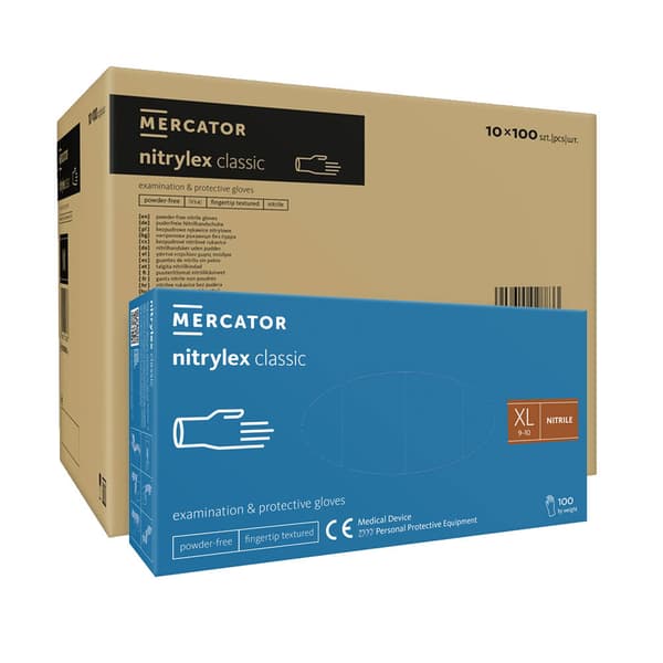 Nitrilhandskar XL blå Mercator Nitrylex Classic 100 st kartong 10-pack