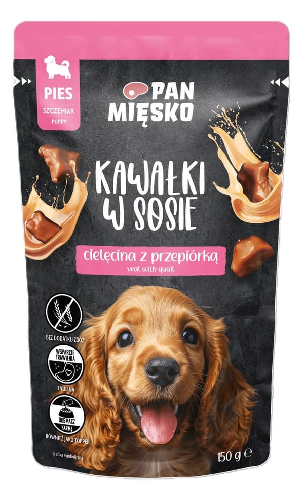 Mr. Meat | Chunks in sauce - vådfoder til hvalpe - Kalvekød med vagtler 150g