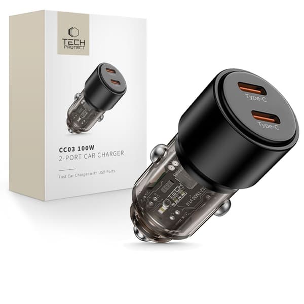 TECH-PROTECT CC03 2-PORTARS BILLADDARE PD100W SVART