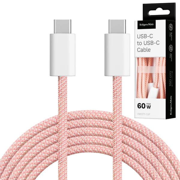 Kruger og Matz Basic USB-C til USB-C kabel 60W 1,5 m pink