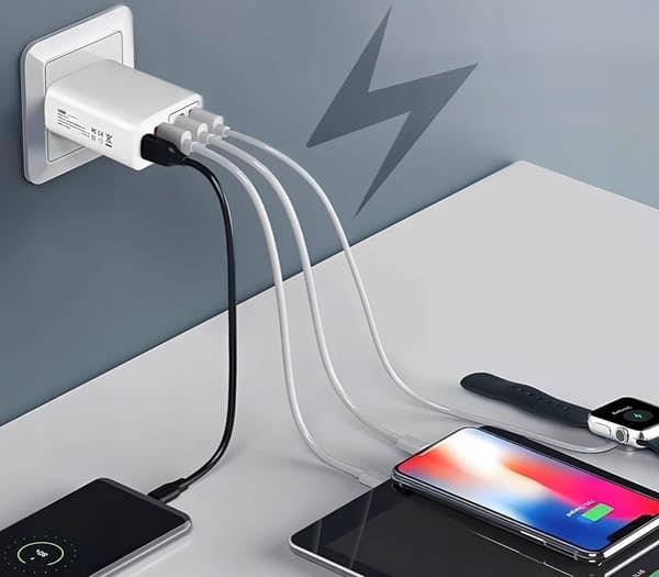 65W SNABB VÄGGLADDARE: 2x USB-C PowerDelivery 3x USB-A QC 3.0 Vit
