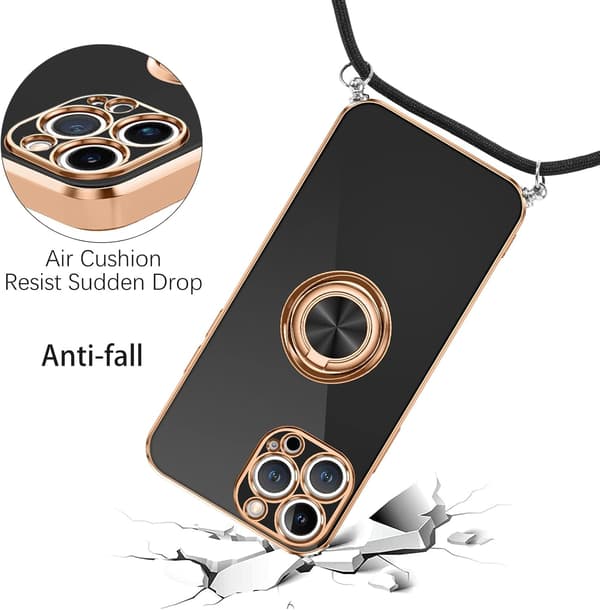 Apple iPhone 12 Pro Max -kotelo, musta, kiinteällä selkänauhalla