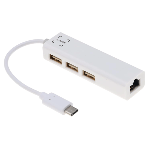 USB-C hub op til 3 x USB 2.0 / Ethernet RJ45 netværkskort internetadapter