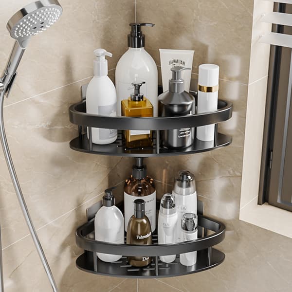 Hjørne badeværelseshylde, 2 stk. - sort