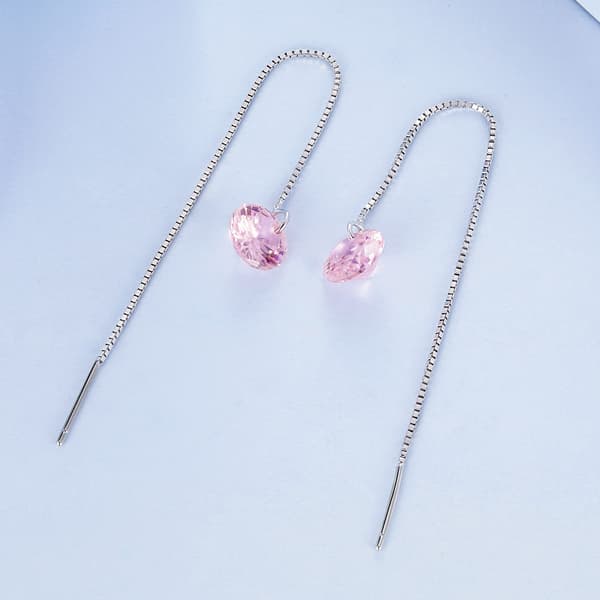 Silvertrådade örhängen med rosa kristaller, 925 silver