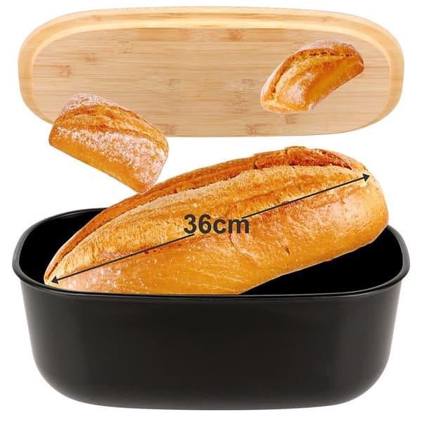Sort brødboks med bambusplade 39x23,5x15,5 cm