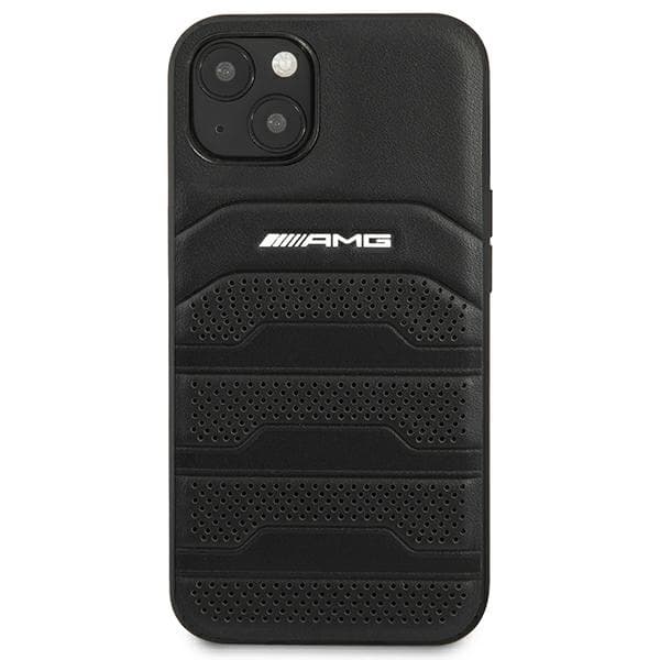AMG AMHCP14MGSEBK iPhone 14 Plus / 15 Plus 6,7" sort/sort hårdt cover i læder med prægede linjer