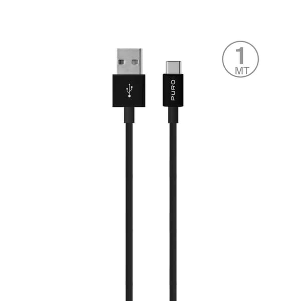 Puro Hvid USB-A USB-C Kabel 1m - Sort