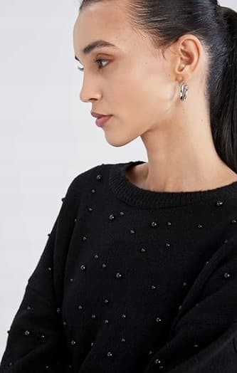 Defacto naistenpaita musta pitkä strass koko M