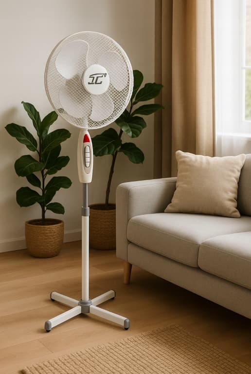 40W 16" hvid standerventilator, 3-trins justering, oscillation