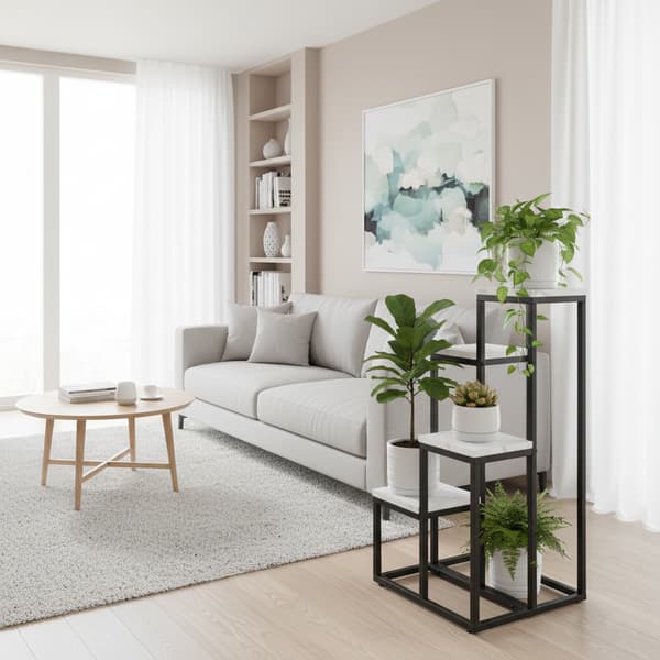 Stående blomställning, blomställ, krukor, 4 hyllor, loftstil