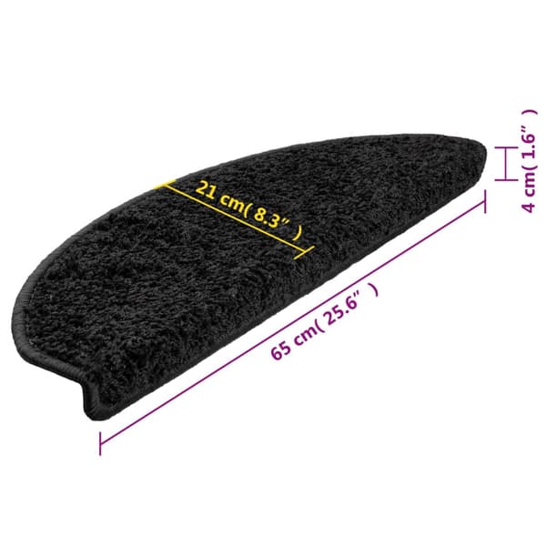 vidaXL trappemåtter 15 stk. 65x21x4 cm sorte halvrunde store