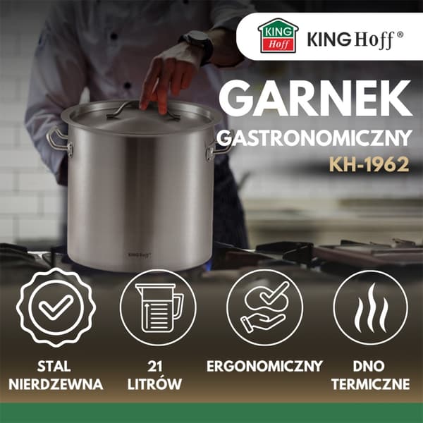 GASTRONOMISK GRYDE MED STÅLÅG 21L KINGHOFF KH-1962