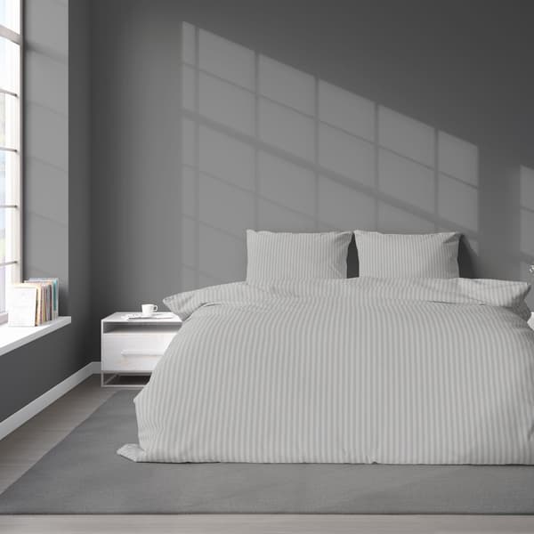 Satin Sengesæt 220x200 Glat Stribet Premium Lysegrå