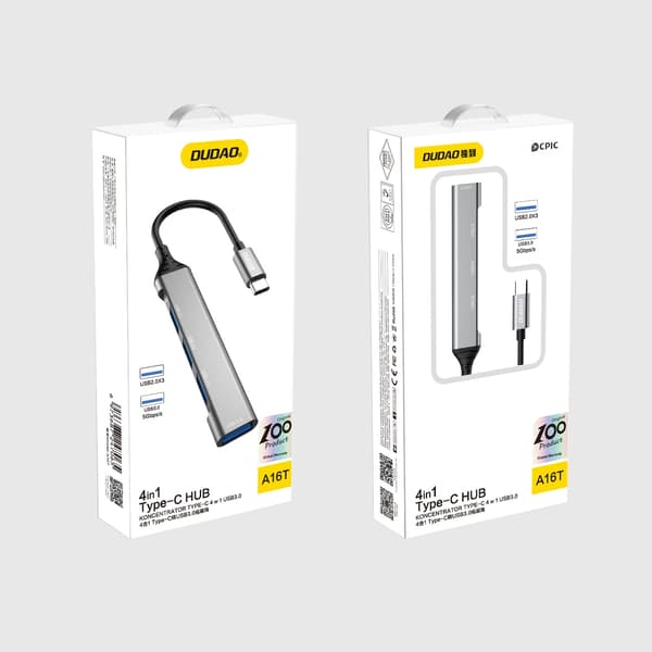 Dudao HUB 4i1 USB-C - 4x USB-A (3 x USB2.0 / USB3.0) 6,3 cm sort (A16T)