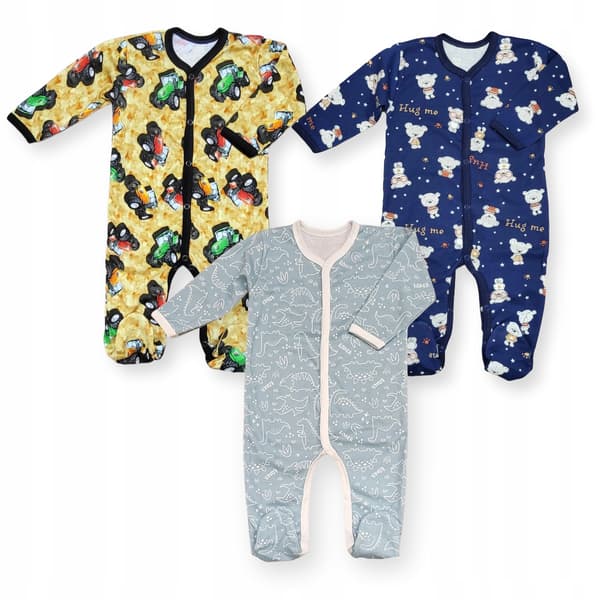 3-pack romperset 56 för nyfödda pyjamas sovédräkt knäppt