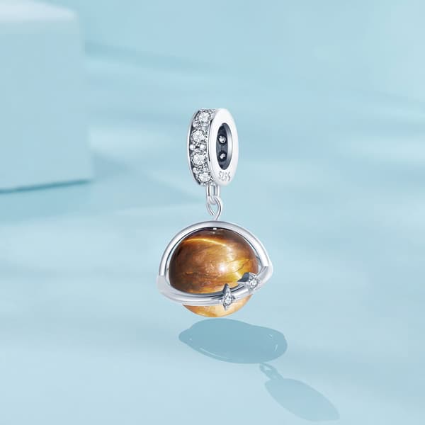 Tigeröga Planet Berlock Silverhänge Pärlor 925 Silver