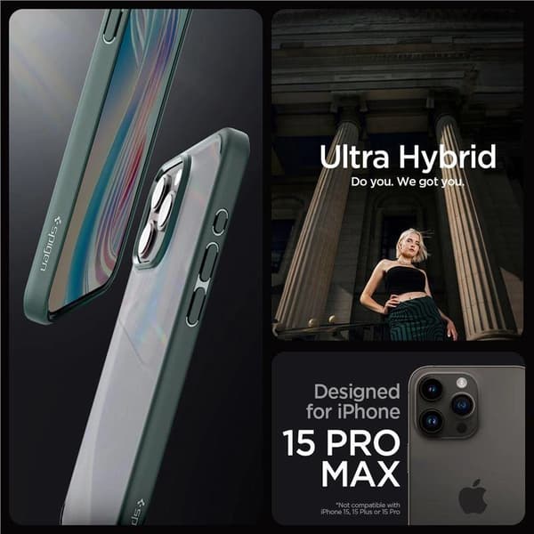 Spigen Ultra Hybrid-cover til iPhone 15 Pro Max - Mørkegrøn