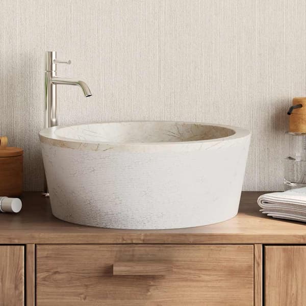 vidaXL Handfat, Creme, Ø40x15 cm, Marmor