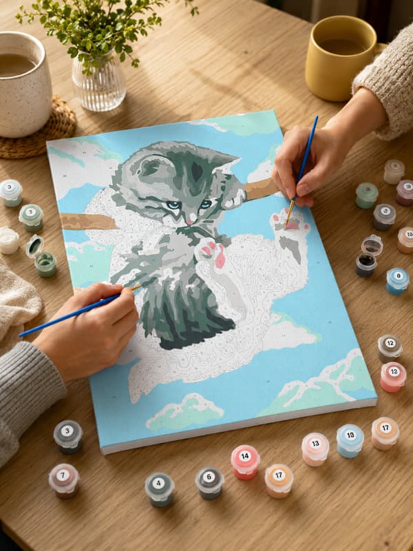 MALING EFTER TAL MED RAMME Billeder til maleri - Hængende kat 40 x 50 cm