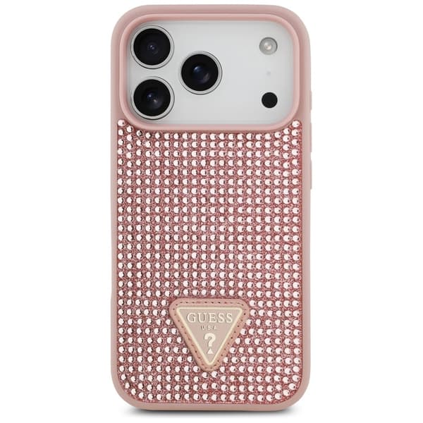 Guess Rhinestone Triangle Logo iPhone 17 Pro Etui - Pink